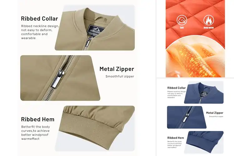 Detailed view of Best Thermal Quilted Bomber Jackets